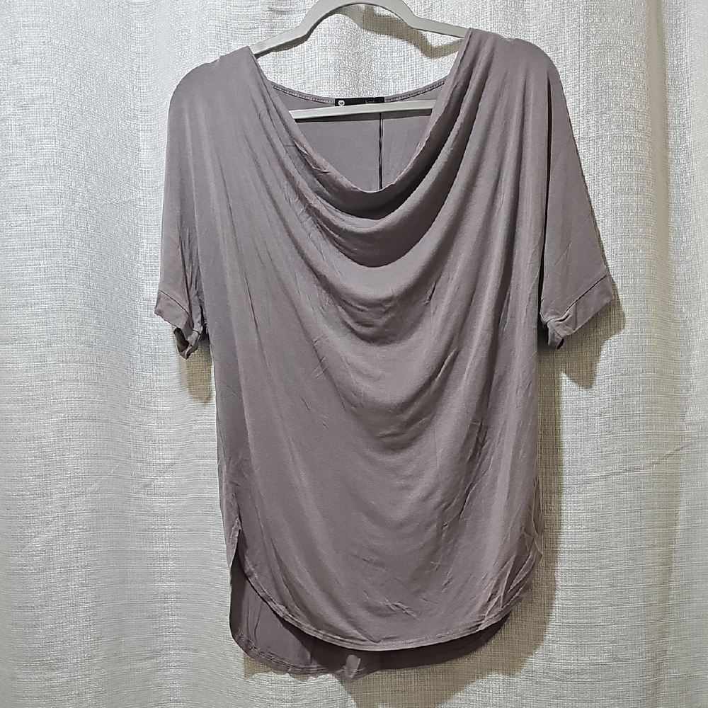 Krisa Revolve Draped Cowl Neck Short Sleeve Tee - Gray